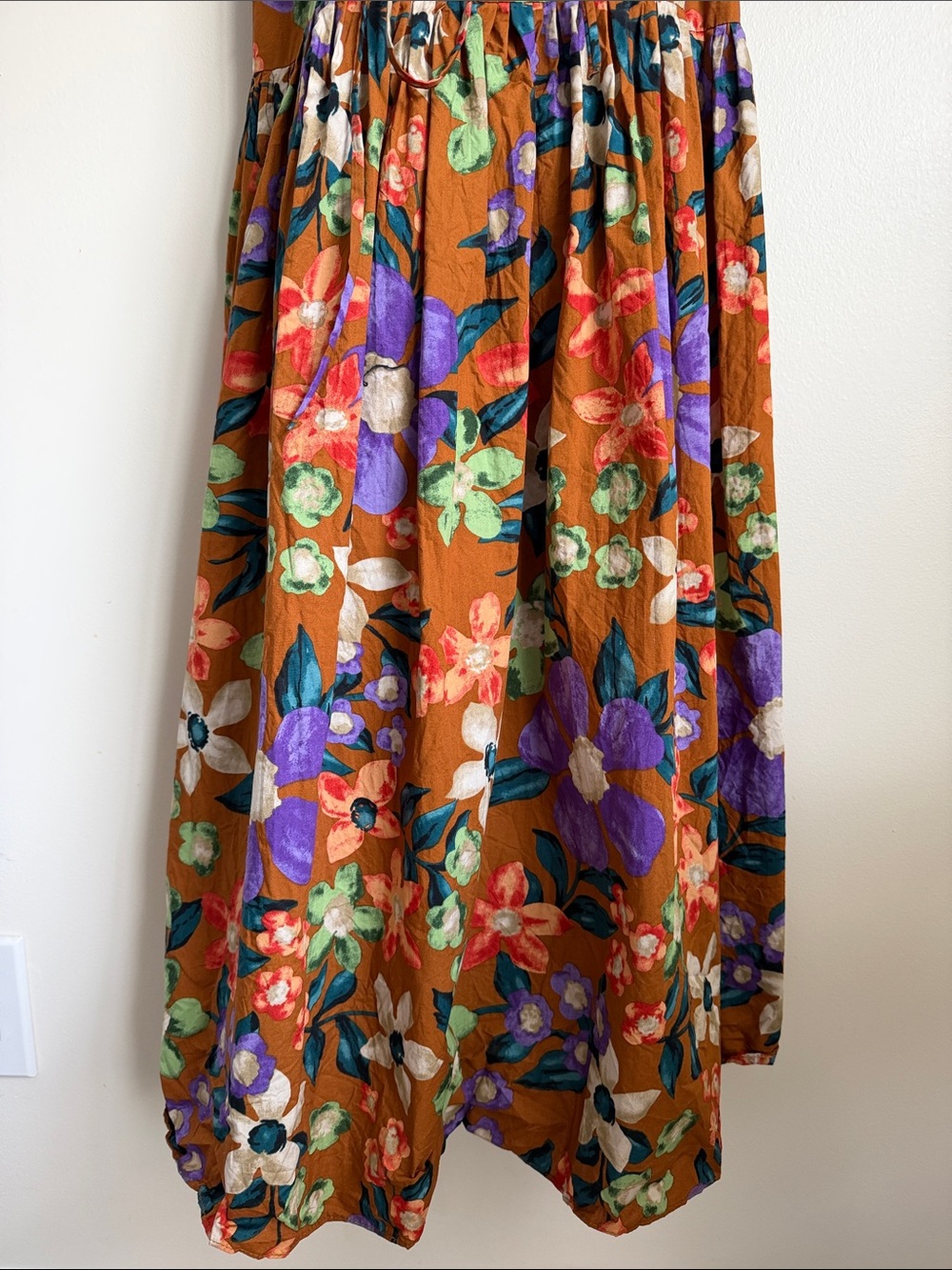 Current Air Anthropology Brown Floral Fall Transitional 💯 Cotton Maxi Dress - Picture 6 of 11